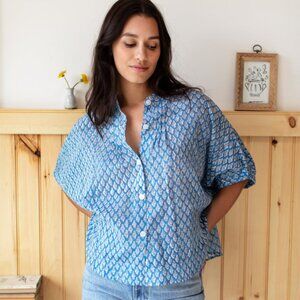 Emerson Fry India Collection Mandarin Collar Top in Harlow Flowers OS